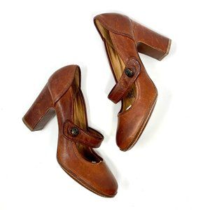 Frye Adrienne Mary Jane Leather Pumps Heels Cognac